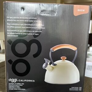 NEW Stovetop Tea Kettle Stainless Steel Oggi Whistle 85oz / 2.5 lt Tan Warm Gray